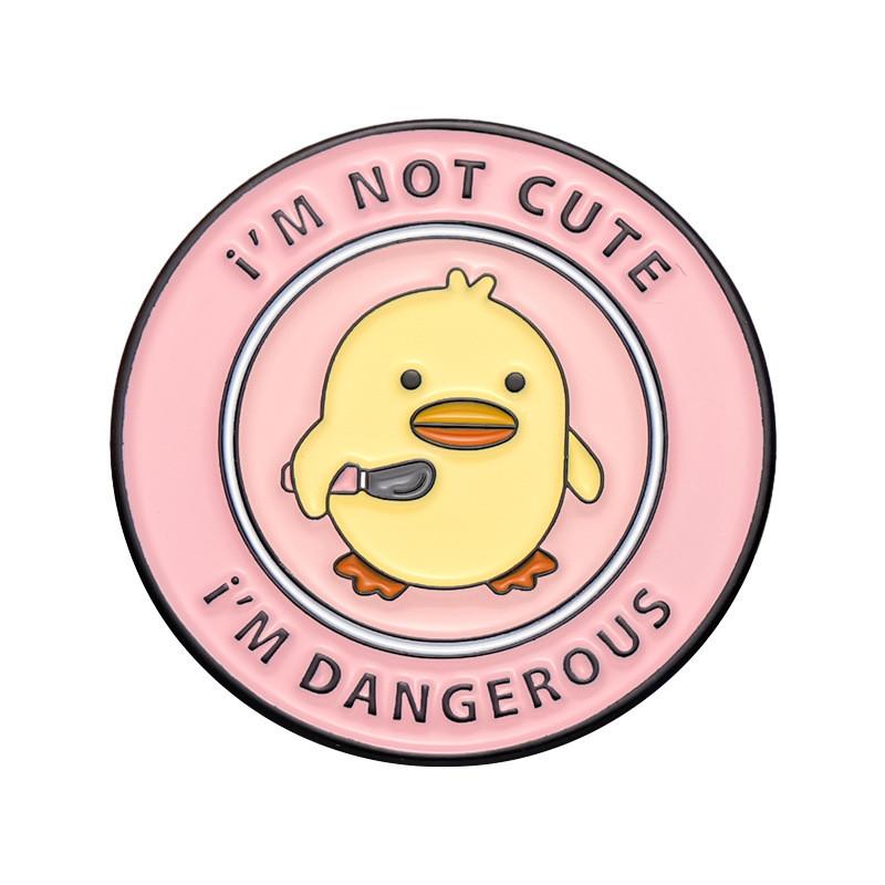 Charming Round Yellow Duck Cartoon Brooch With Artistic Pink Lettering For Occasion Every