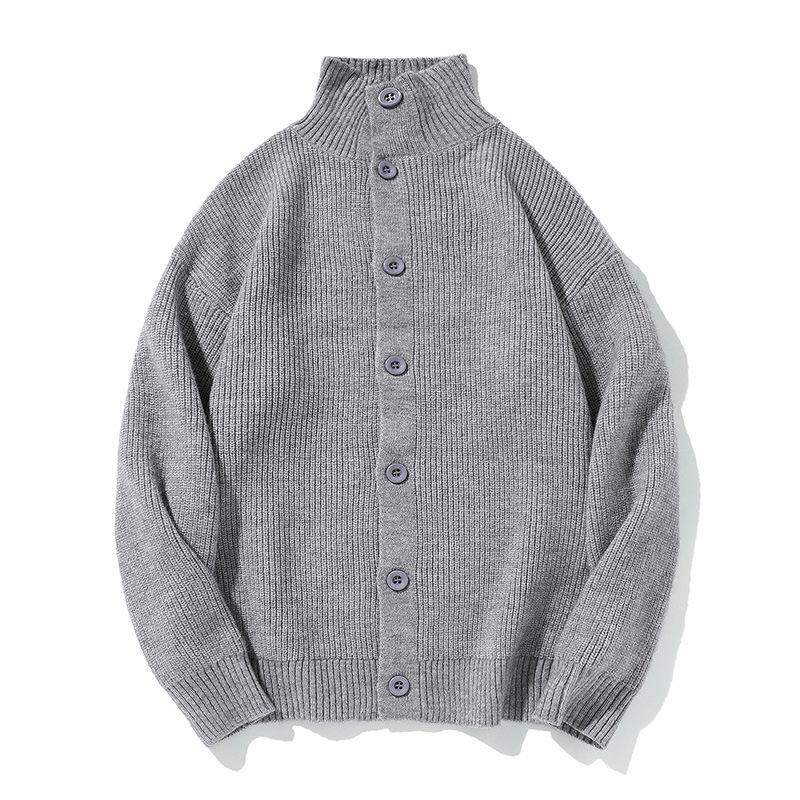 

Men s Japanese Retro Solid Turtleneck Cardigan Sweater - Casual Knitwear, Trendy Stand Collar Jacket for Teens 2XL (185/100A) сірий колір
