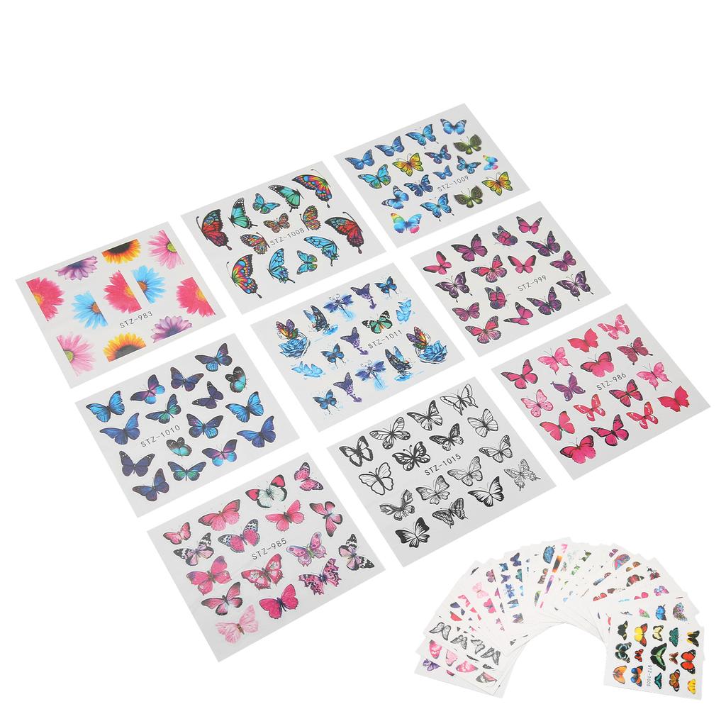 30 Sheets Butterfly Nail Stickers Nail Art Water Transfer Sticker with Butterfly Flower Patterns for DIY Nails