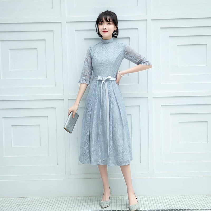 

Evening dress New spring elegant slim dress Medium sleeve party dress Multi-color optional XS серый