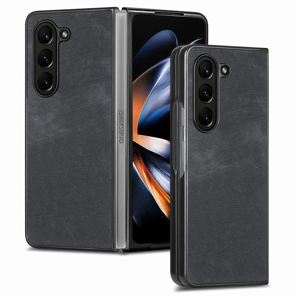 

For Samsung Galaxy Z Fold5 5G Vintage PU Leather+PC Phone Case Anti-Scratch Protective Cover Black