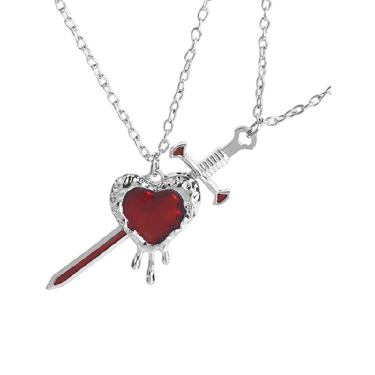 Couple Necklace Love Heart Rapier Design Alloy Pendant Jewelry Neckchain For Boyfriend Girlfriend Valentine's Gift