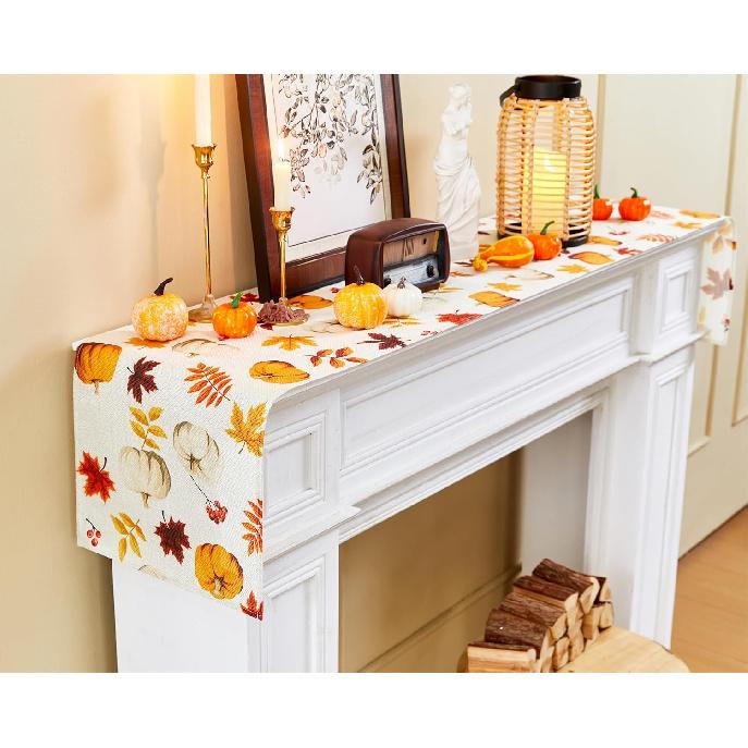 YATOJUZI Maple Leaf Pumpkin Table Runner - Fall Autumn Table Runners Home Kitchen Dining Table Decorations Decor for Thanksgiving Day Party - 13x72