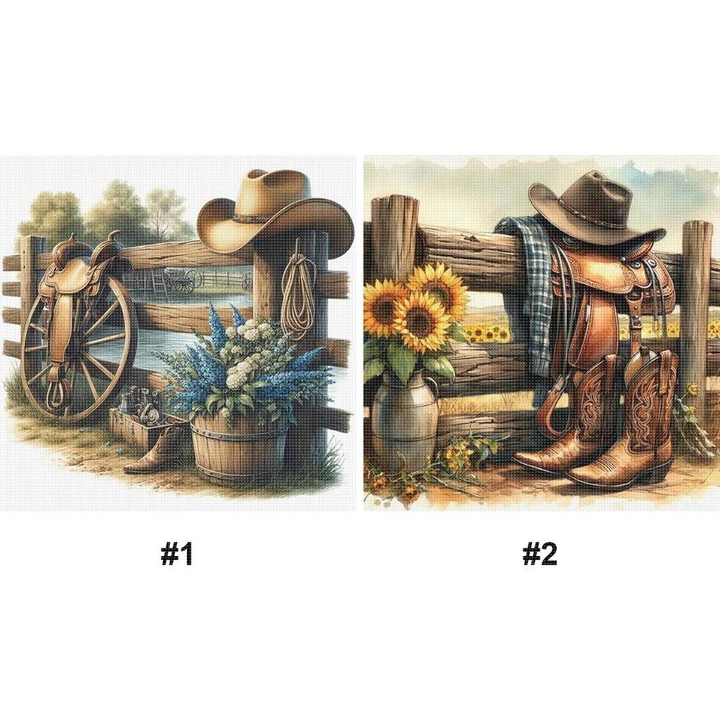 Westlicher Cowboy-Aufdruck Kreuzstich-Set DIY 11CT Stickerei Handwerksset Heimdekoration