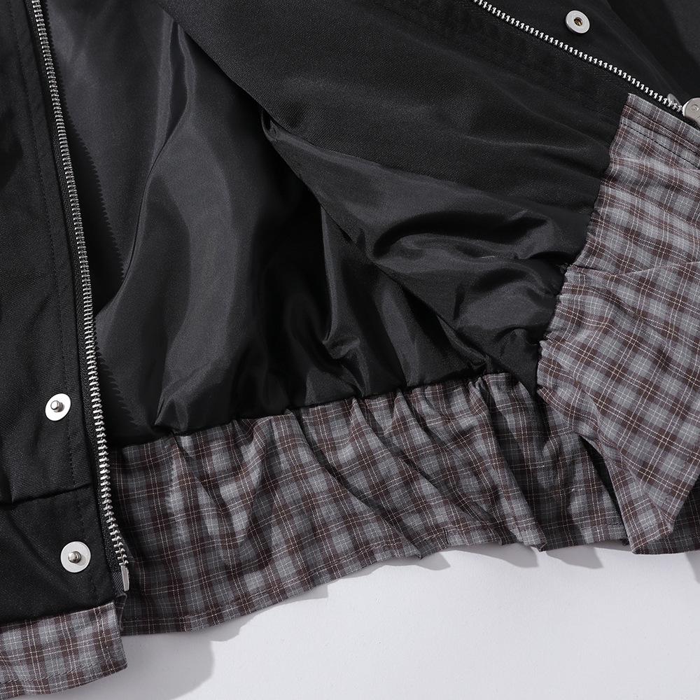 Men's Plaid Patchwork Lapel Jacket - Trendy Autumn Streetwear, Casual Loose Fit, Versatile Design.