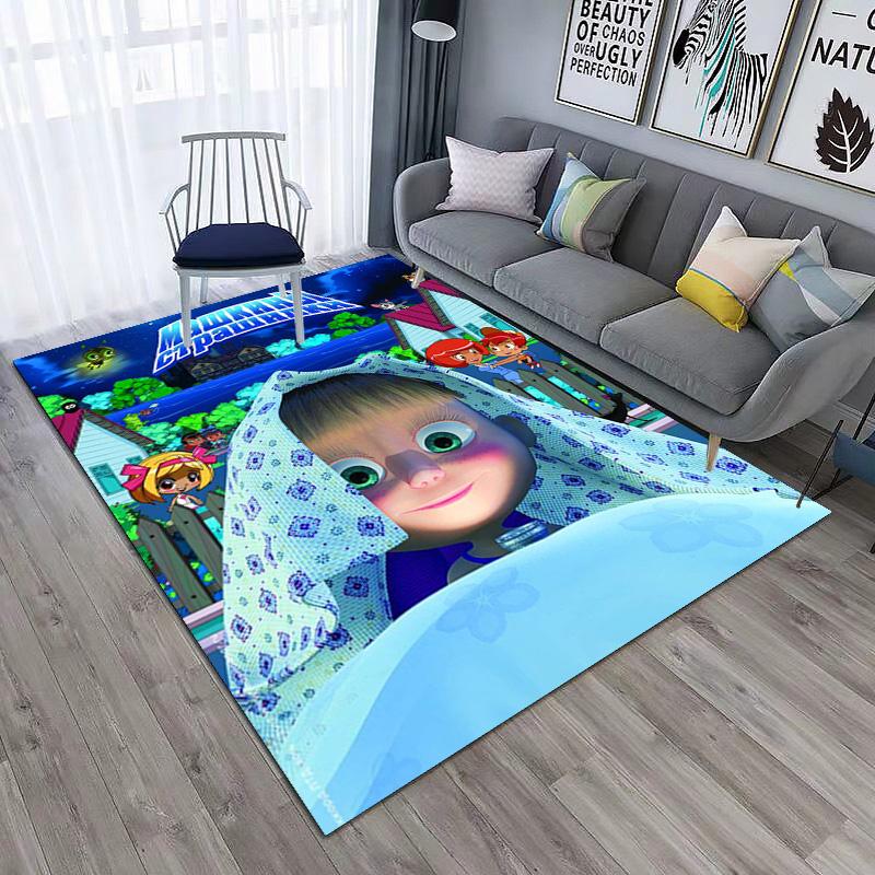Russian animation Masha and the Bear Fairy Tale Cartoon Carpet Soft Home Living Room Bedroom Door Mat Outdoor Picnic Ground Mat rug T1