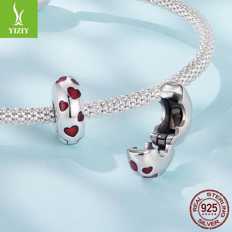 Red Love Oil Drop Positioning Buckle Accessories Classic Romantic Heart S925 Sterling Silver Bead Spacer