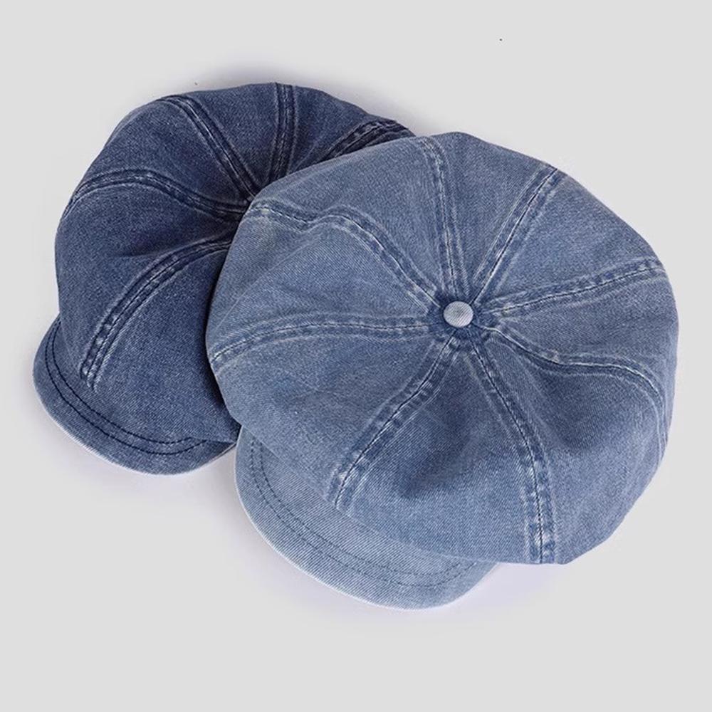 Denim Cotton Newsboy Hat Baker Boy Beret Flat Caps Womens Ladies Octagonal Hat