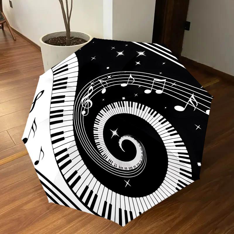 1PC Music Notes Piano Keys Umbrella-8-Rib Reinforced, Automatic Open, Lightweight & Durable, Cute Fashion Accessory for Outdoor-W190