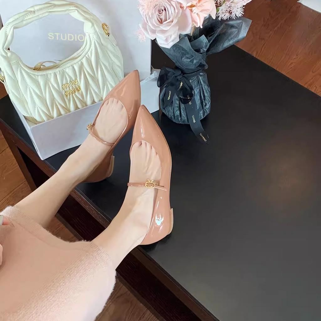 Sheepskin~ Grape mother temperament versatile pointed shoes, thin word with shallow mouth Mary Jane shoes women's flat shoes