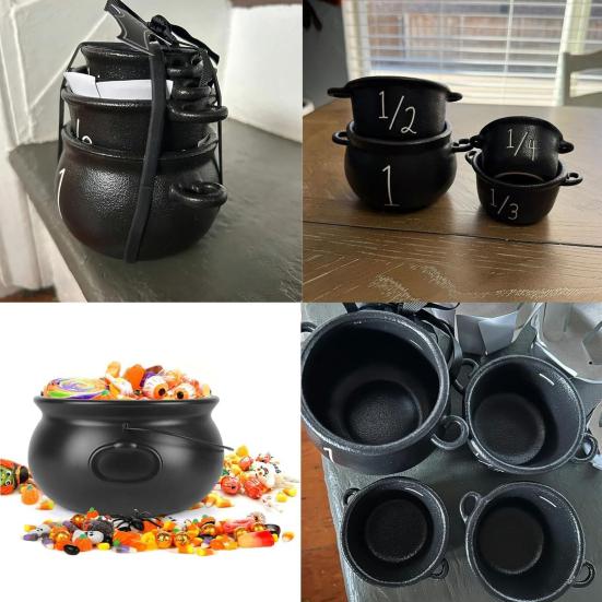 Mini Witch Cauldron Set Halloween Candy Bowl Candy Holder Plastic Measuring Cup Retro Pharmacist Atmosphere Trick or Treat Supplies
