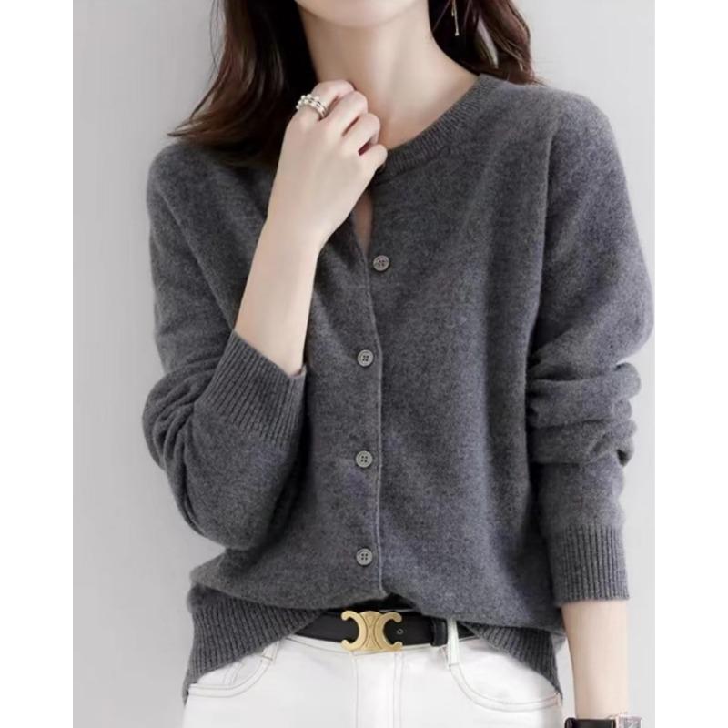 

Women s Round Neck Loose Sweater Knitted Cardigan Autumn and Winter Long Sleeved Knitted Top S сірий колір