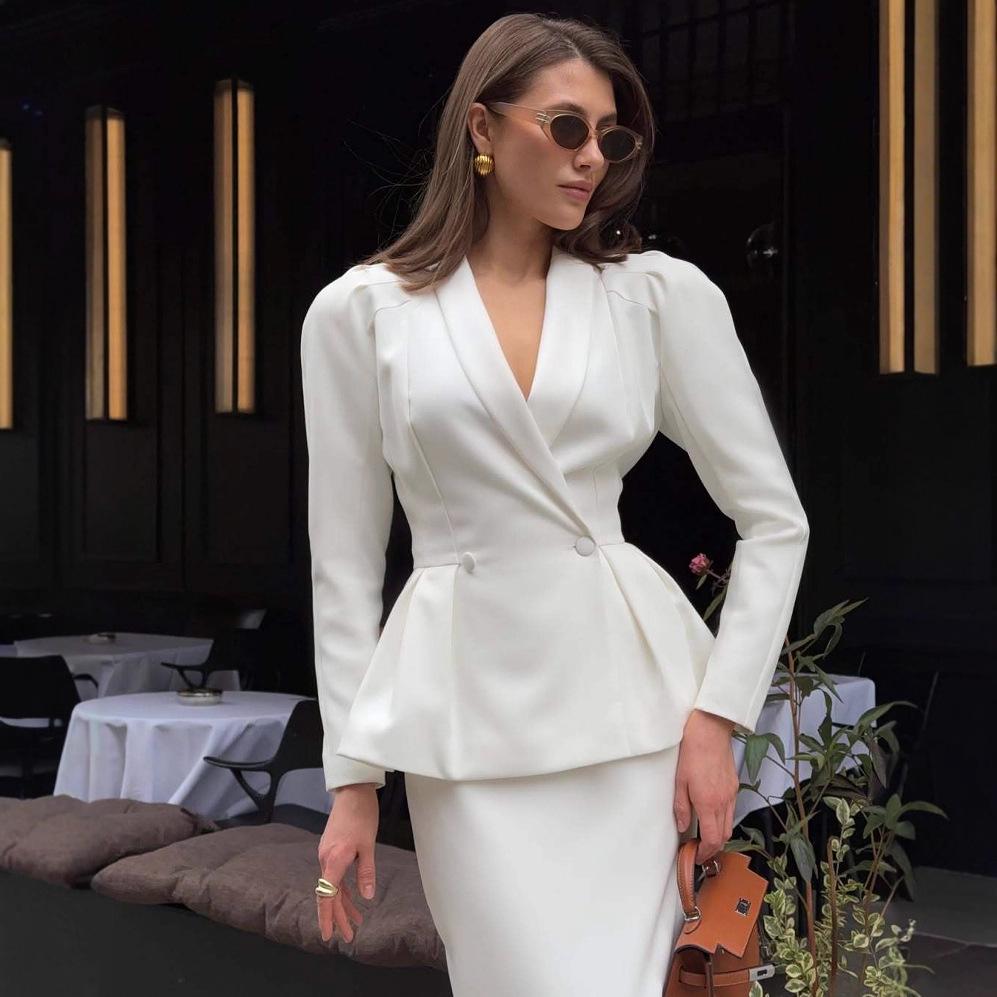 2025 Summer Women’s Casual V-Neck Top & Hip-Hugging Skirt Set