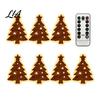 Christmas Atmosphere Ambient Light 7PCS Wooden Wall Lights, Warm LED Backlight Glowing Silhouette Decorative Elk Figures Pendants, Rustic Style