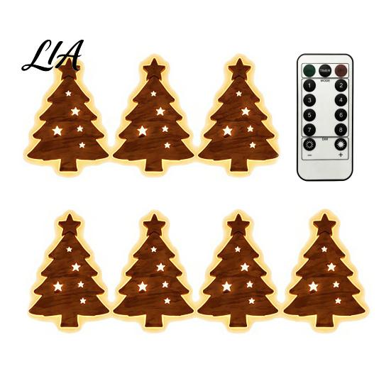 Christmas Atmosphere Ambient Light 7PCS Wooden Wall Lights, Warm LED Backlight Glowing Silhouette Decorative Elk Figures Pendants, Rustic Style