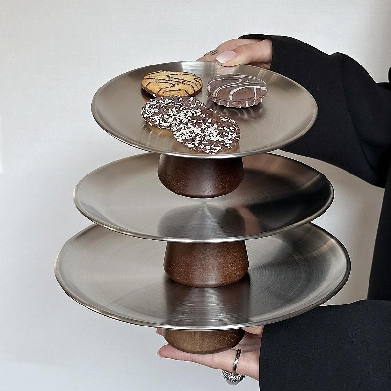 Retro Luxury Dessert Tray Exquisite Walnut Wooden High Tea Snack Fruit Dish Wedding Party Dessert Decor Home Hotel Supplies