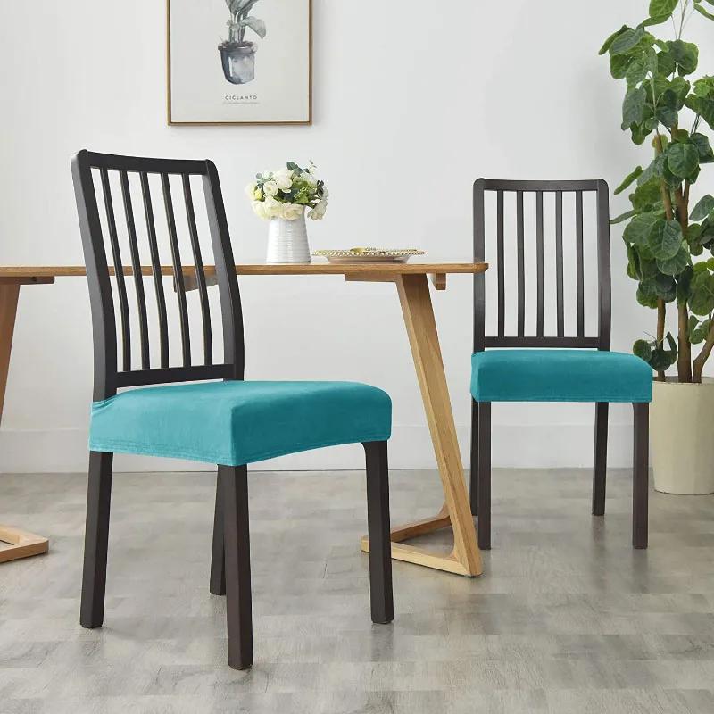 Velvet Chair Cover With No Backrest Anti-Dust Stretch Chair Covers For Dining Home Kitchen Office Upholstered Seat Slipcovers