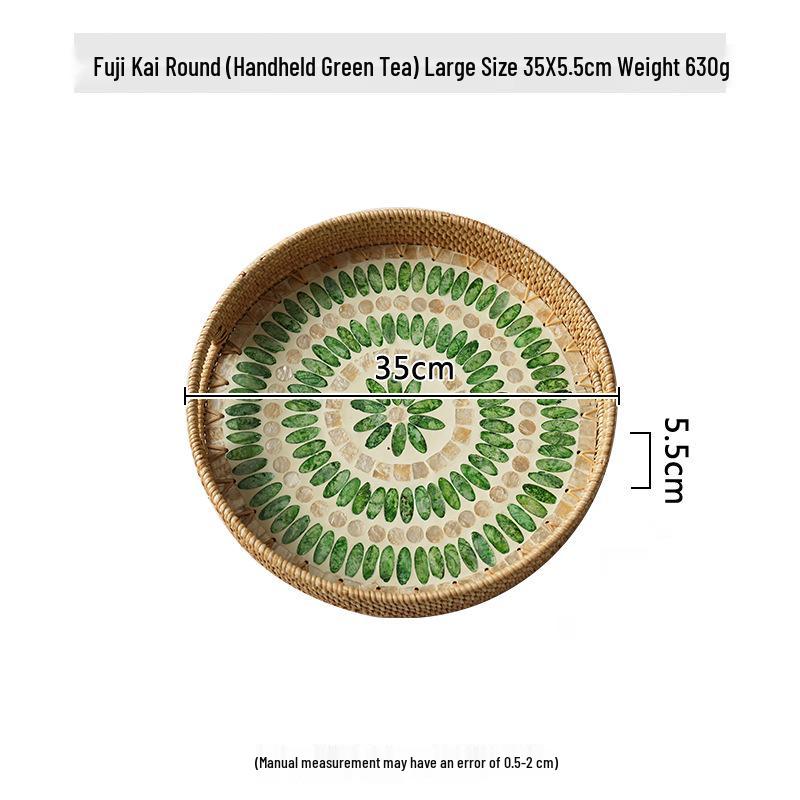 Handmade Rattan Round Light Luxury Tray for Picnic, Fruit, and Candy Storage in the Living Room or Restaurant.