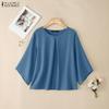 ZANZEA Women Casual Round Neck Solid Color 3/4 Sleeve Blouse