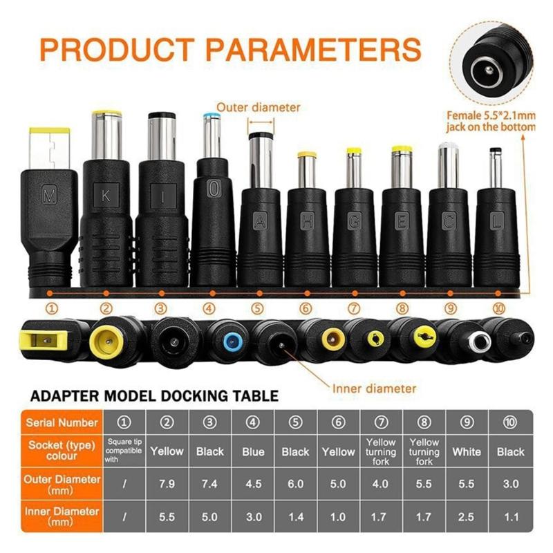 10Pcs Type C Female to 7.9x5.5 7.4x5.0 4.5x3.0 6.5x4.4 5.0x3.0 4.0x1.7 5.5.x1.7 5.5x2.5 3.0x1.1mm Male PD100W Cable