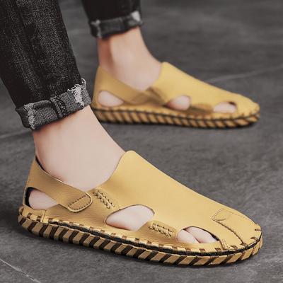 2024Men's Summer Beach Shoes Sandals Retro Trend Men's Shoes Leather Slippers New In Fashion Slippers Handmade Male Beach Shoes