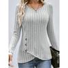 Women's Long-sleeved V-neck Top for Women's Buttons Asymmetric Knitted Base Shirt T-shirt for Women