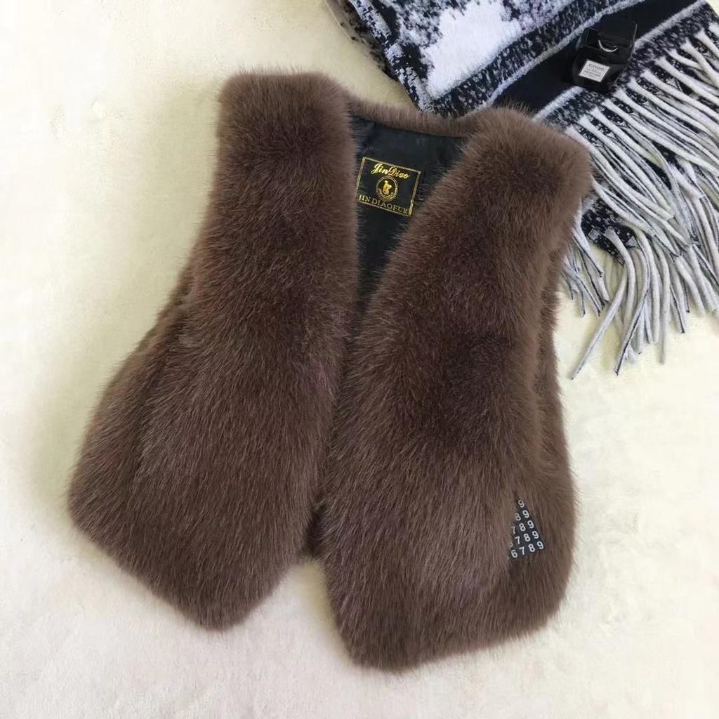 Høst- og vintermodeller av revepelsvest imitasjonspels kort dame ekte herre julerød liten mann liten duft