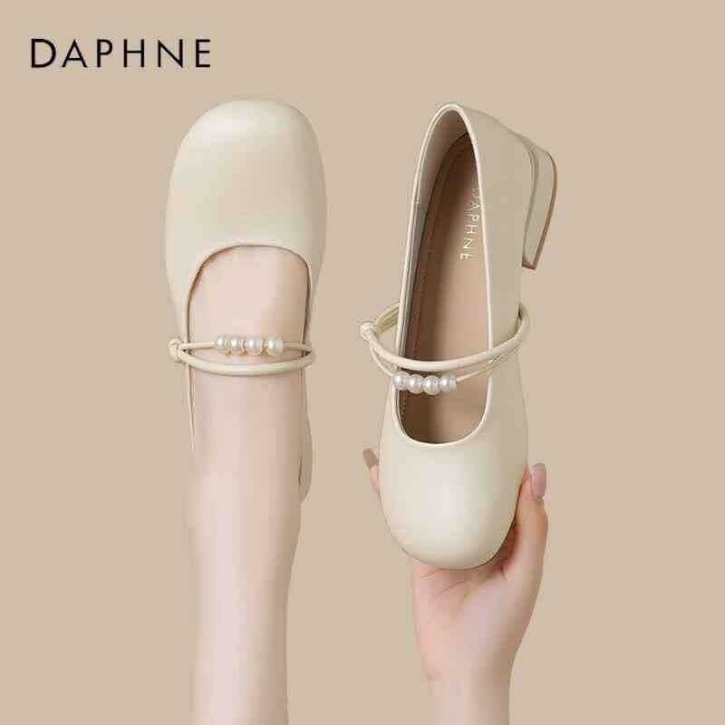 Daphne Women s Pearl Mary Jane Block Heel Shoes 36