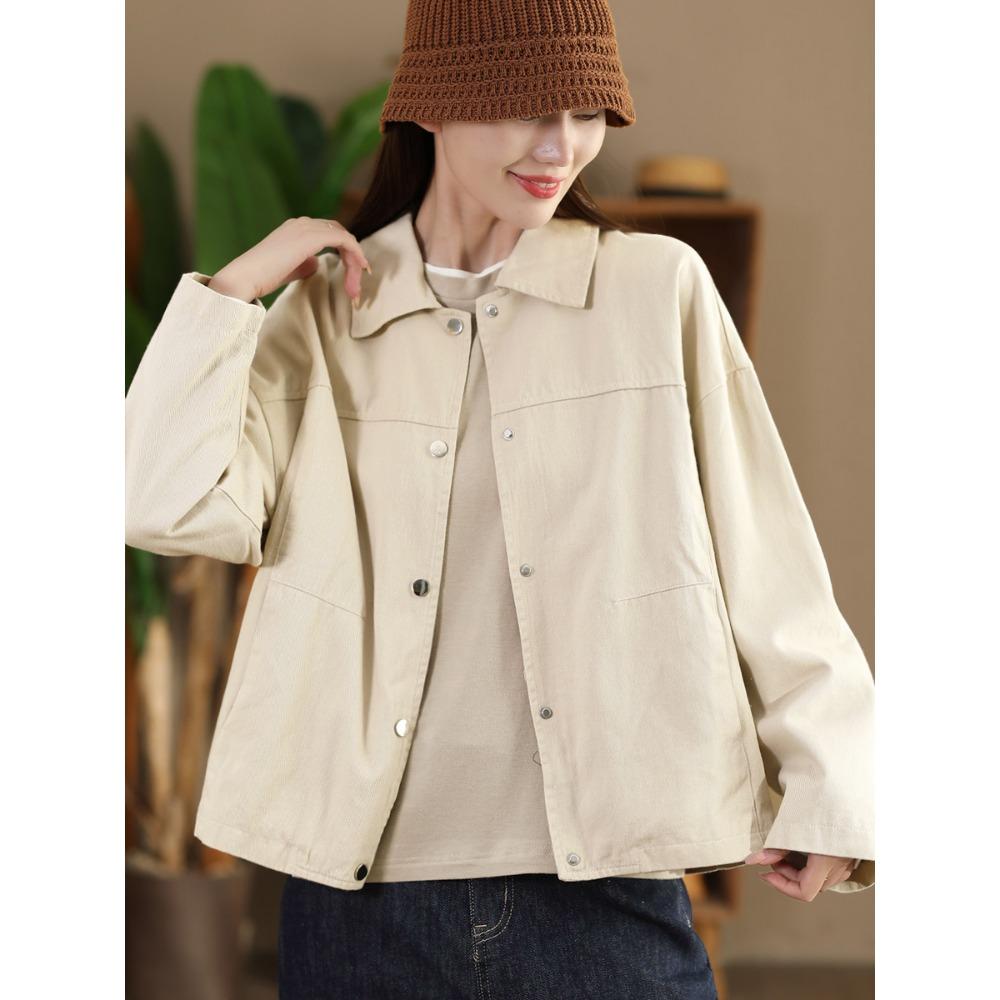Dimanaf 2025 New Short Jacket Autumn Solid Coat Long Sleeves Buttons Women