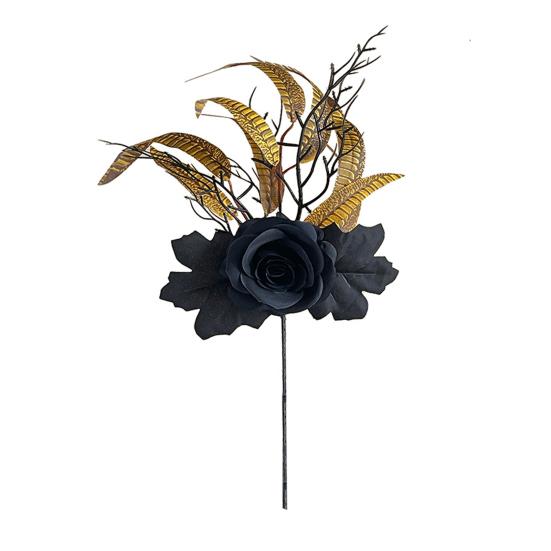 Autumn Harvest Bouquet Halloween Flowers Decorations Black Artificial with Pumpkin Rose Eucalyptus Maple B