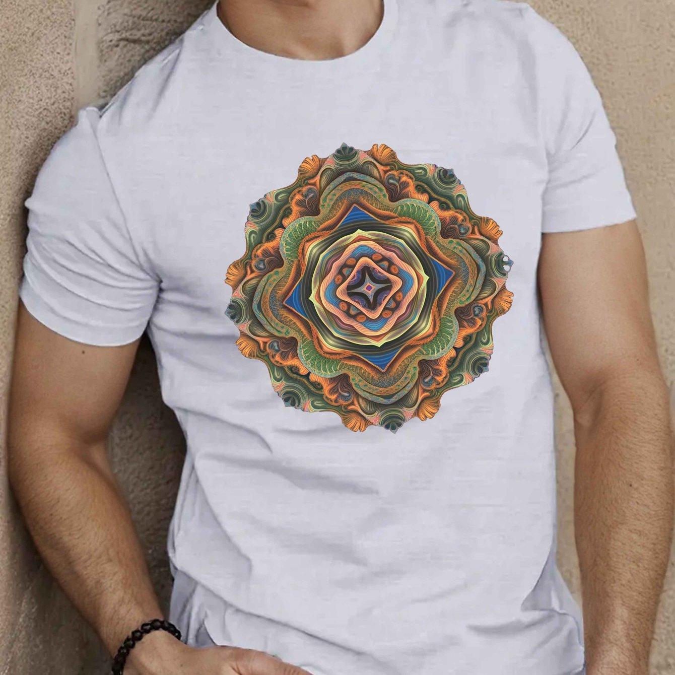

Psychedelic Mandala Graphic Mens Casual Short Sleeve TShirt Breathable Cotton Crew Neck Tee S