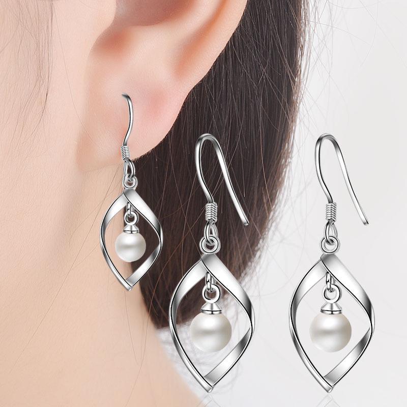 Korean Style Pearl Tassel Stud Earrings with Twisted Design