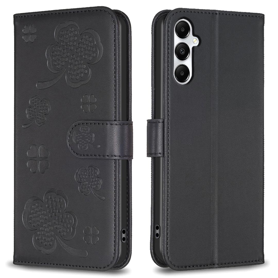 

For Samsung Galaxy A16 5G/A16 4G Case Clover Pattern Wallet Stand View Leather Phone Cover Black