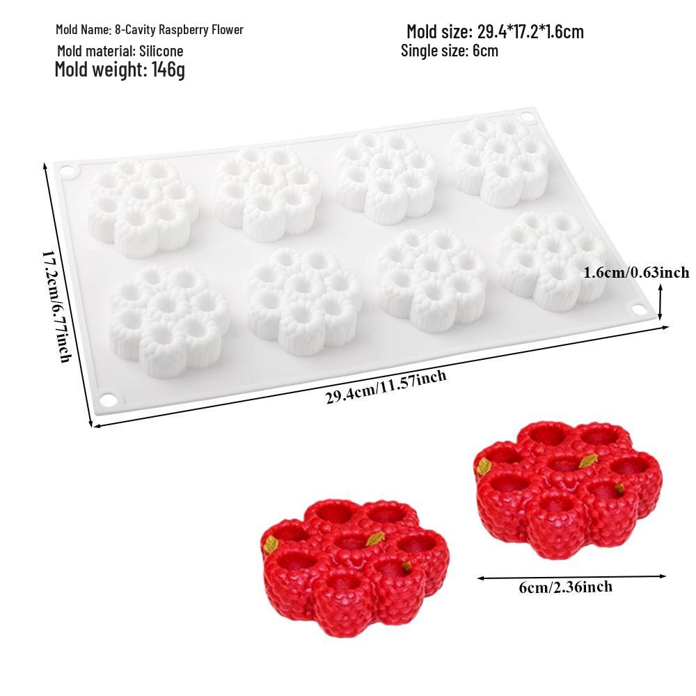 3D Fruchtmousse Silikon Kuchenformen: Birne, Apfel, Ananas, Pfirsich, Durian, Himbeere.
