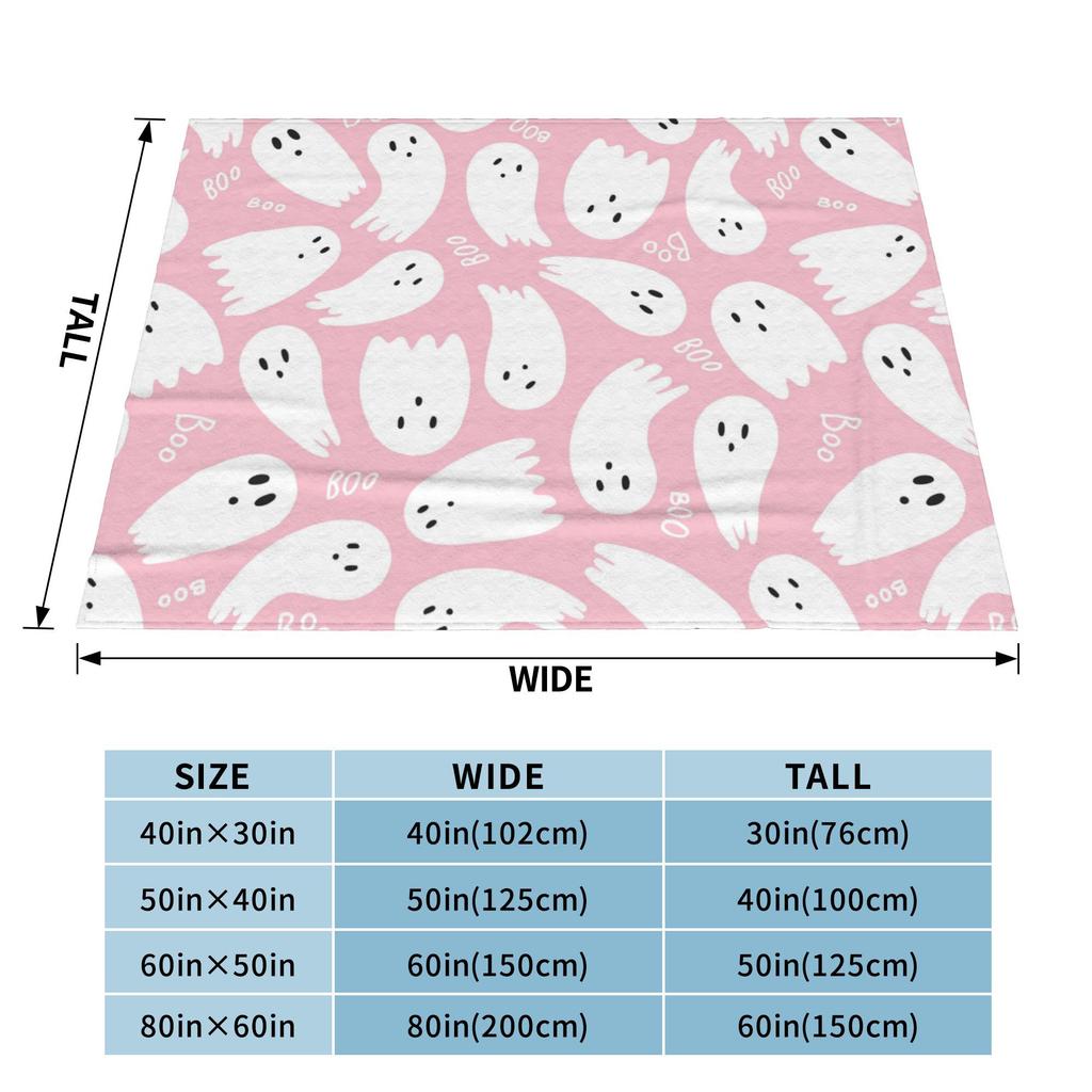 Pink Cute Ghosts Flannel Blankets Halloween Funny Throw Blankets for Home Hotel Sofa 150*125cm Rug Piece
