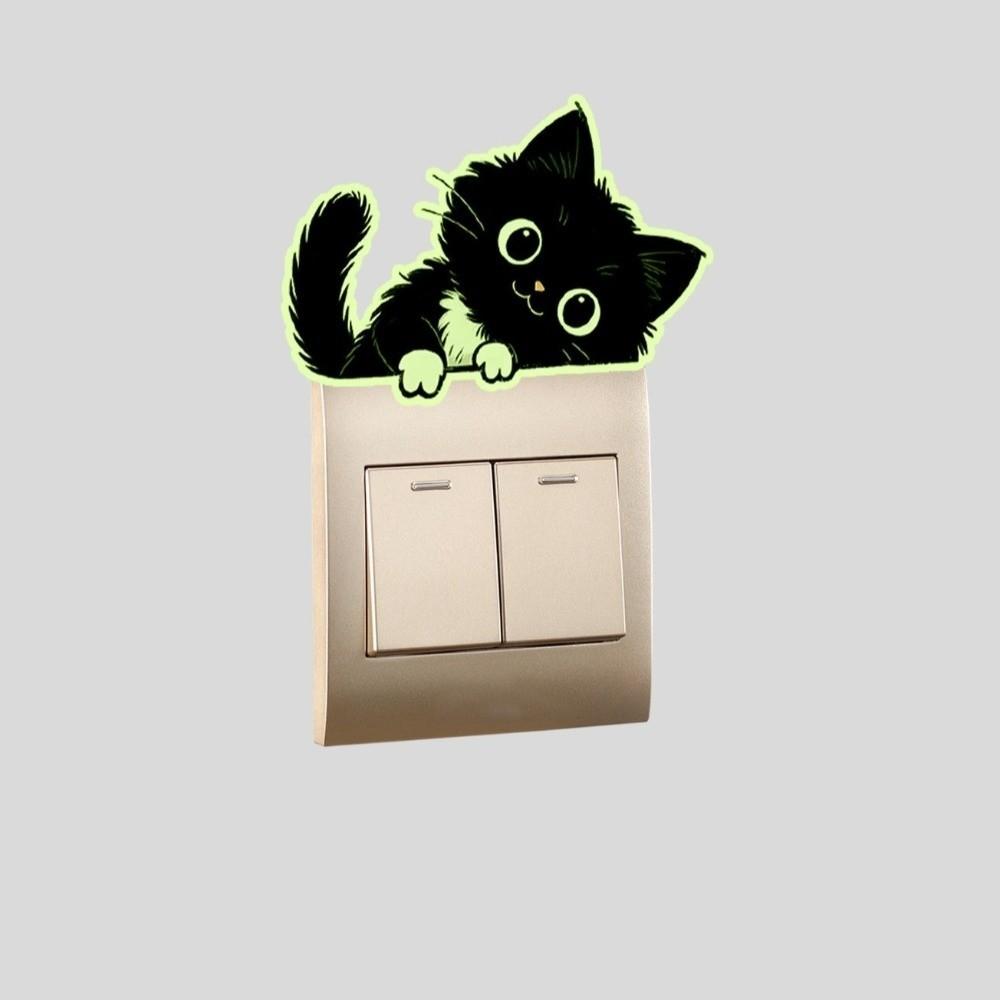 PVC Luminous Cat Wall Decals Self-Adhesive Cat Switch Stickers Glowing Cat Stickers Living Room