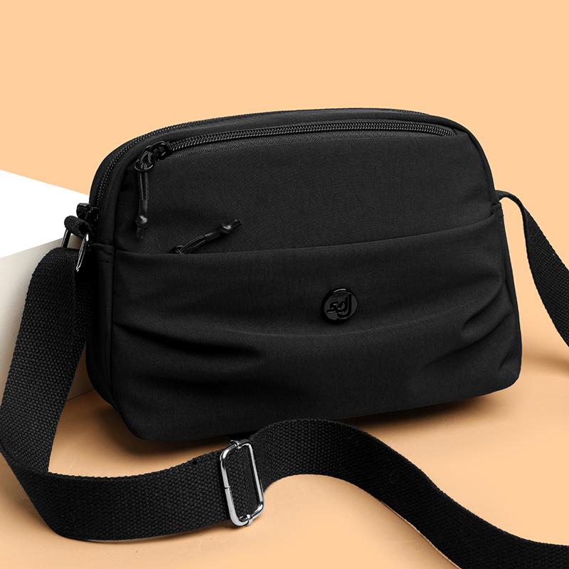 Women's Shoulder Bag Pleated Multi-compartment Crossbody Bag Water-repellent Nylon Small Square Bag