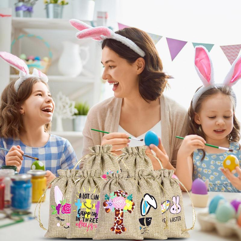 Easter Burlap Bags Bunny Goody Bag 12 Pieces Burlap Bag With Drawstring Burlap Sack Linen Egg Candy Bag For Party Favor brazil