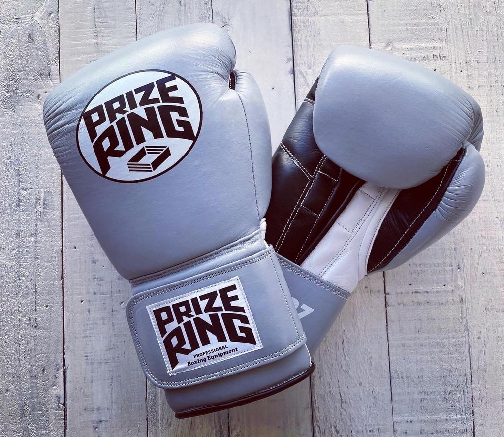 PRIZE RING Boxing Gloves Genuine Leather Gray 10oz "Professional 5.0"
