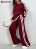 Fall Winter Fashion Casual Striped Long Pants with Long Sleeve New Style Crew Neck Set Women's Clothing