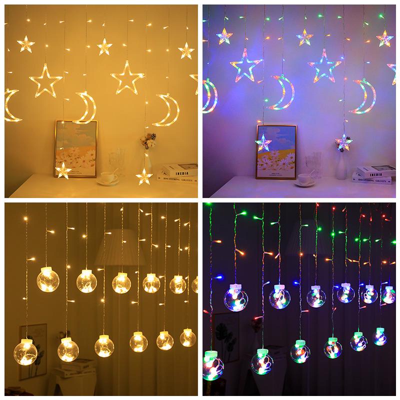 Twinkling LED Curtain Lights with Wishing Ball, Star, and Bell Accents for Christmas and Birthday Decor