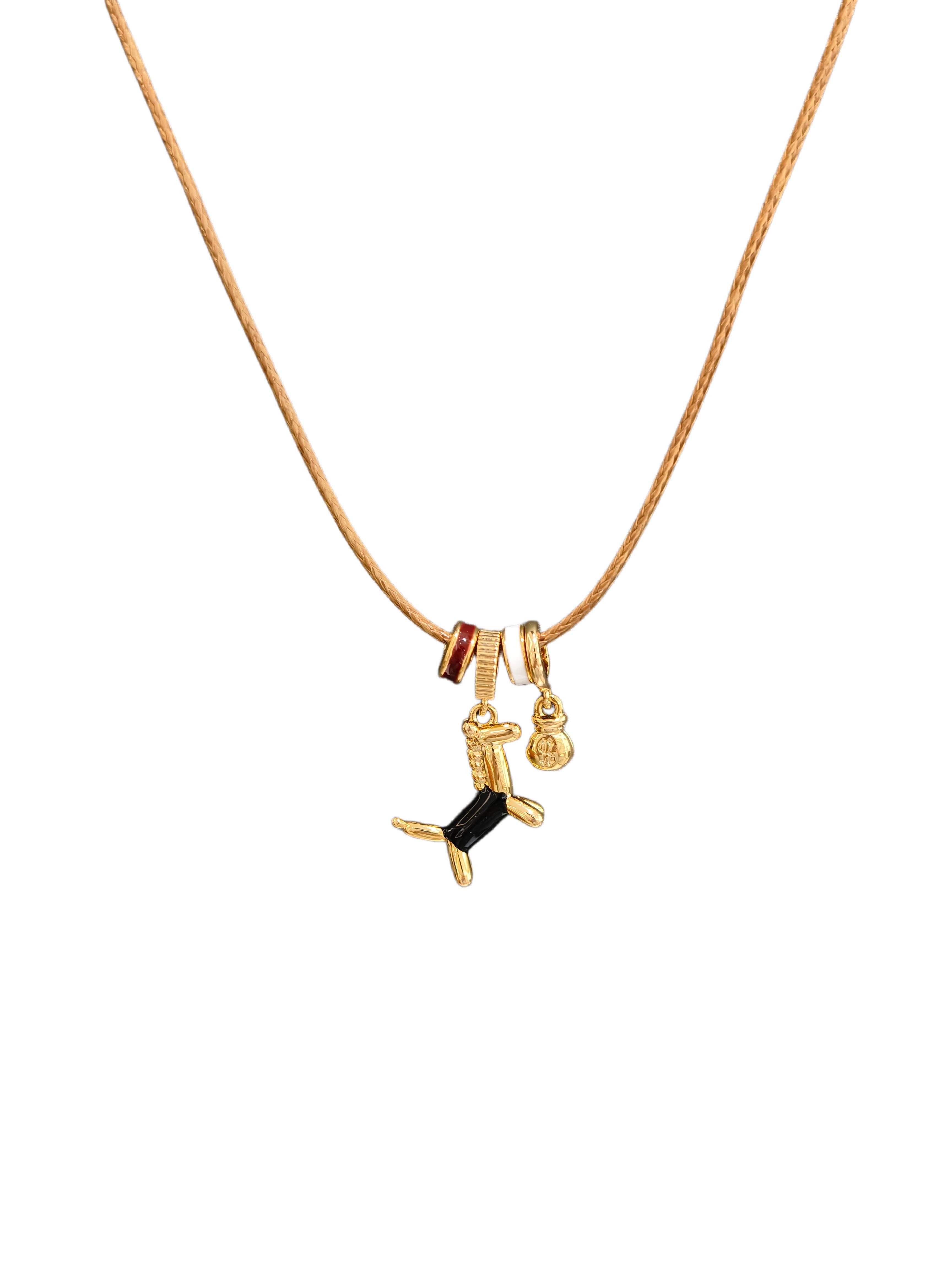 KAVNAR Necklace Cute Gold Plated Enamel Dog Pendant Leather Cord for Women 40+5CM
