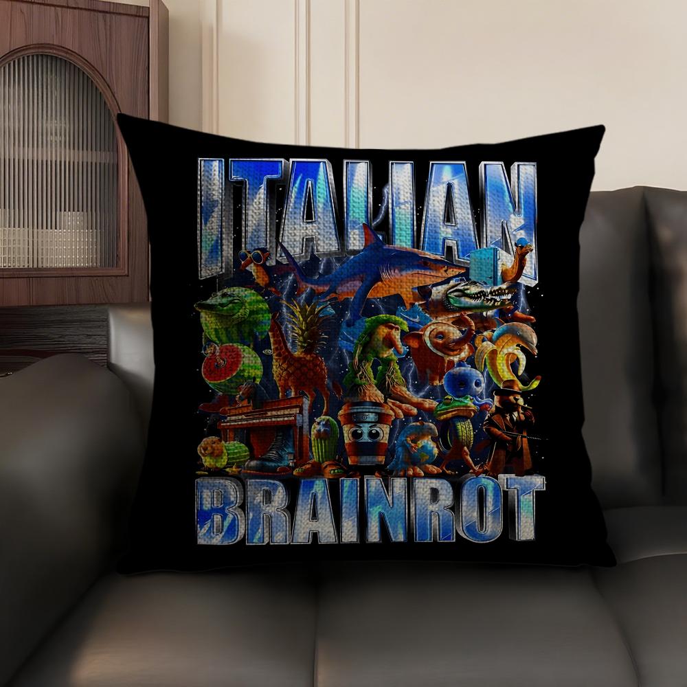 Itallan Brainrot Animal Cushion Cover Natural Linen Organic Fabric Double-Sided Printing Sofa Home Decor Gift Pillow Case