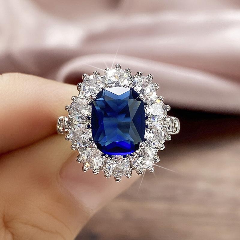 Gorgeous Navy Blue Cubic Zirconia Women Ring Wedding Engagement Accessories Series Gold Color/Silver Color Luxury Jewelry
