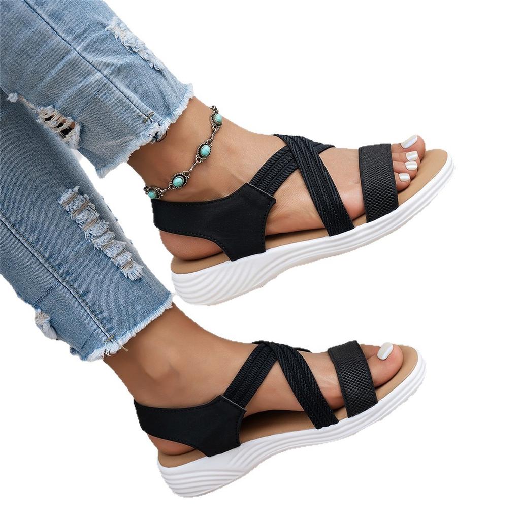 Women Plus Size Casual Cross Strap Flat Sandals Open Toe Slip On Lightweight Comfortable Summer Footwear for Daily Use
