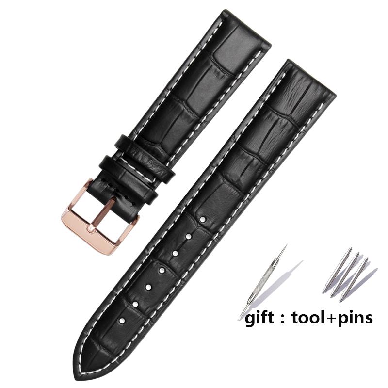 For Brand Genuine Leather Black Watchband Straps Size 12mm 14mm 15mm 16mm 18mm 19mm 20mm 21mm 22mm 24mm Watch Wristband Bracelet