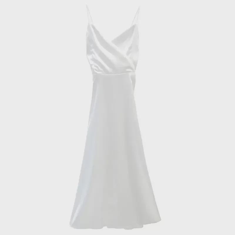 Stylish Backless V-Neck Summer Dress with Lined Skirt In Trendy White.