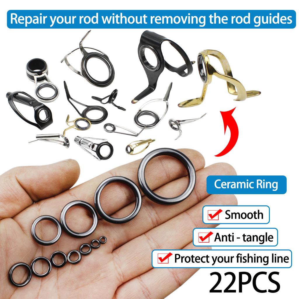160/22Pcs/Set Fishing Rod Tips Replacement Kit Various Sizes Fishing Line Spinning Guide Eyes Rings Tip Top Repair Kit Set