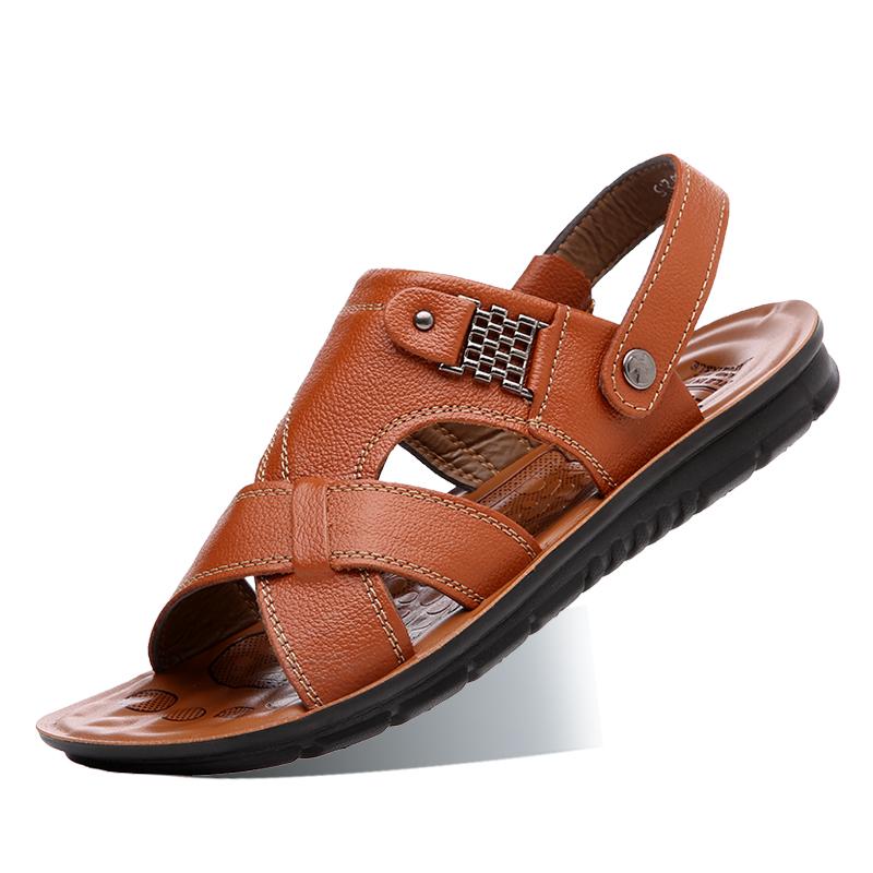 FashionGenuine Leather Sandals Men Soft Comfortable Summer Sandals Open Shoes Non Slip Outdoor Beach Sandal Fashion Men's Sandal 38-47