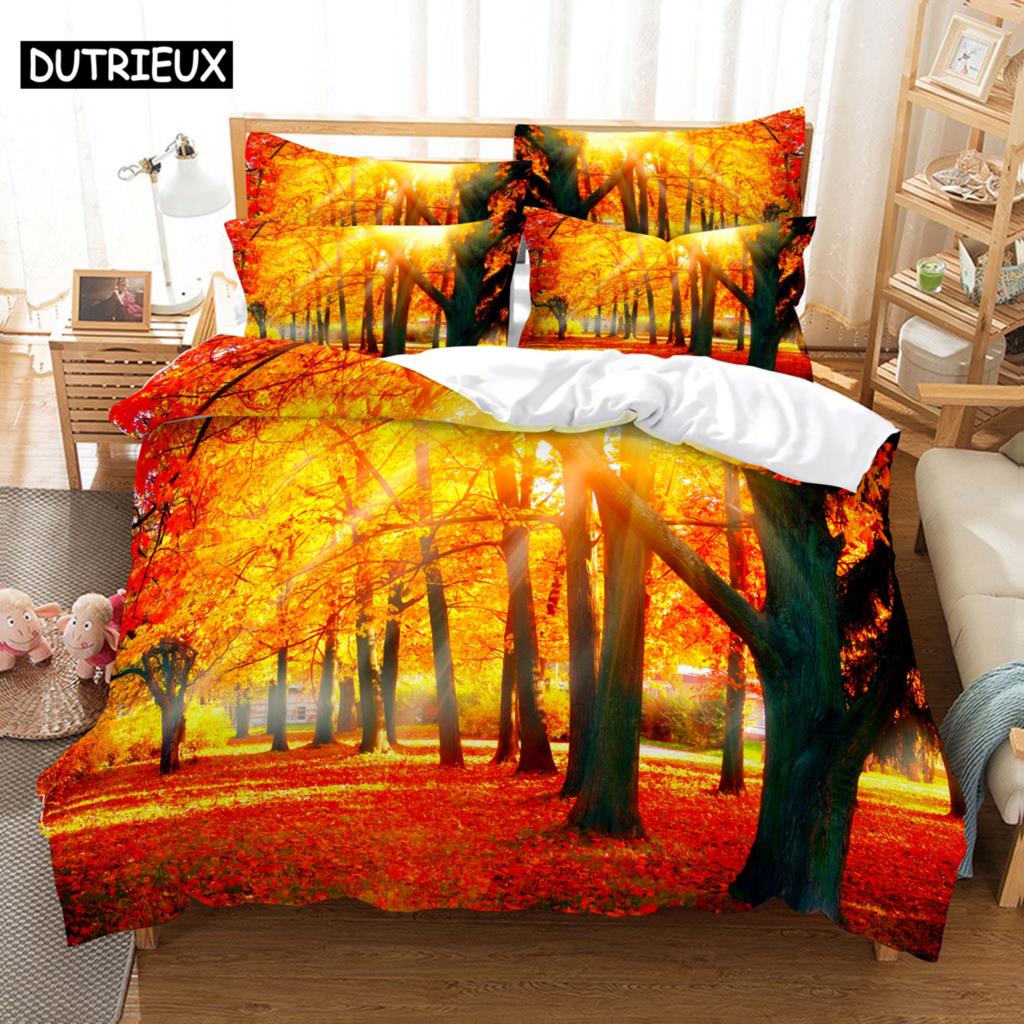 3D HD Scenic Quilt Cover Duvet Pillow Case bed Set Linen Woods Scene Forest King Queen Twin Single Double 3PCS 2PCS Home Textile